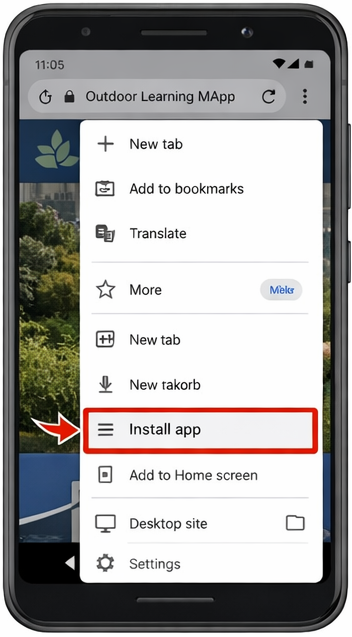 Chrome menu showing Install app option on Android